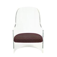 Barrel Back Lounge Chair in Thick Lucite with Upholstered Seat 1970s - 2387342