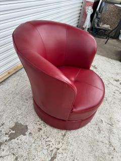 Barrelback Red Leather Swivel Lounge Chair - 4415958