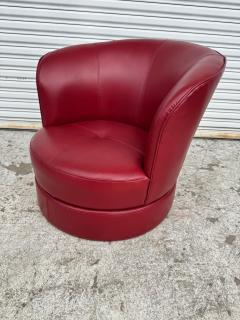 Barrelback Red Leather Swivel Lounge Chair - 4415966