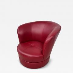 Barrelback Red Leather Swivel Lounge Chair - 4419453