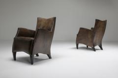 Bart Van Bekhoven Bart Van Bekhoven Armchairs in Brown Grey Patina Sheep Leather 1970s - 1421038