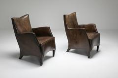 Bart Van Bekhoven Bart Van Bekhoven Armchairs in Brown Grey Patina Sheep Leather 1970s - 1421040