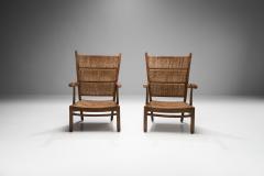 Bas Van Pelt Bas Van Pelt attr High Back Armchairs in Oak and Straw the Netherlands 1940s - 1316102