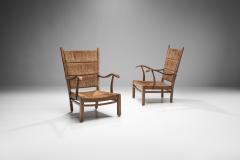 Bas Van Pelt Bas Van Pelt attr High Back Armchairs in Oak and Straw the Netherlands 1940s - 1316111