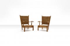 Bas Van Pelt Bas Van Pelt high back armchairs in beech and straw the Netherlands 1940s - 733795