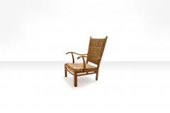 Bas Van Pelt Bas Van Pelt high back armchairs in beech and straw the Netherlands 1940s - 733797