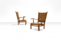 Bas Van Pelt Bas Van Pelt high back armchairs in beech and straw the Netherlands 1940s - 733799