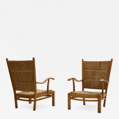 Bas Van Pelt Bas Van Pelt high back armchairs in beech and straw the Netherlands 1940s - 734427