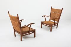 Bas Van Pelt High Back Armchairs in Oak and Straw attributed by Bas Van Pelt 1940s - 1248798