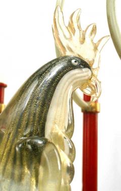 Bauges French Mid Century Metal and Murano Glass Bird Chandelier - 4631046