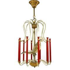 Bauges French Mid Century Metal and Murano Glass Bird Chandelier - 4646587