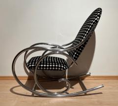 Bauhaus Rocking Chair Chromed Steeltubes Black White Fabric Germany ca 1930 - 2404791