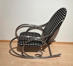Bauhaus Rocking Chair Chromed Steeltubes Black White Fabric Germany ca 1930 - 2404803