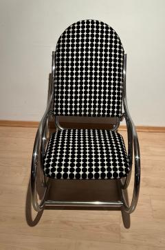 Bauhaus Rocking Chair Chromed Steeltubes Black White Fabric Germany ca 1930 - 2404885