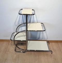 Bauhaus Steeltube Etagere Creme White Lacquer Nickel Plate Germany 1930s - 2568424