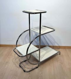 Bauhaus Steeltube Etagere Creme White Lacquer Nickel Plate Germany 1930s - 2568425