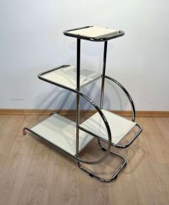 Bauhaus Steeltube Etagere Creme White Lacquer Nickel Plate Germany 1930s - 2568431