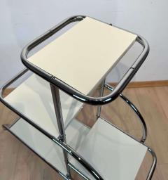 Bauhaus Steeltube Etagere Creme White Lacquer Nickel Plate Germany 1930s - 2568432