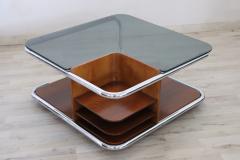 Bauhaus Style Walnut Glass and Chrome Square Coffee Table 1970s - 3914251