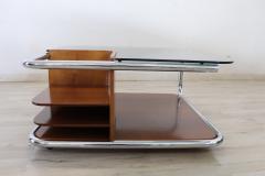 Bauhaus Style Walnut Glass and Chrome Square Coffee Table 1970s - 3914253