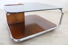 Bauhaus Style Walnut Glass and Chrome Square Coffee Table 1970s - 3914254