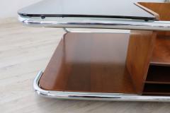 Bauhaus Style Walnut Glass and Chrome Square Coffee Table 1970s - 3914256