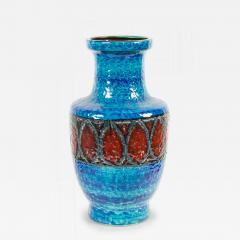 Bay Keramik West German Mid Century Fat Lava Blue and Red Glazed Ceramic Vase - 4694593