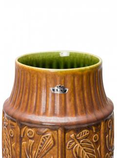 Bay Keramik West German Mid Century Leaf and Grid Incised Brown Glazed Ceramic V - 4666625