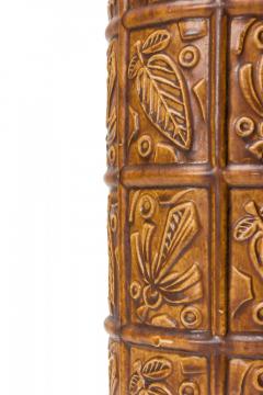 Bay Keramik West German Mid Century Leaf and Grid Incised Brown Glazed Ceramic V - 4666626