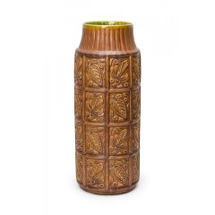 Bay Keramik West German Mid Century Leaf and Grid Incised Brown Glazed Ceramic V - 4695031