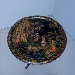 Beaten up 19th century chinoiserie tile top table paint and lacquer wood - 4316576