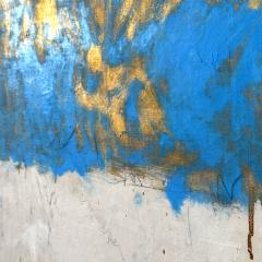 Beatrice Pontacq BLUE CLOUD ON GOLD BACKGROUND Acrylic gilding clay and pencil on canvas - 4606010