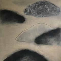 Beatrice Pontacq DIPTYCH 2 CLOUDY MOUNTAINS Charcoal oil and clay on linen canvas 2022  - 2837915