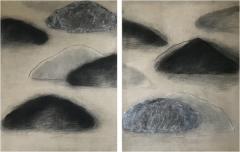 Beatrice Pontacq DIPTYCH 2 CLOUDY MOUNTAINS Charcoal oil and clay on linen canvas 2022  - 2839387