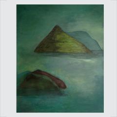 Beatrice Pontacq ISLANDS CLOUD MOUNTAINS GREEN Acrylic and charcoal painting on a linen canvas - 3893901