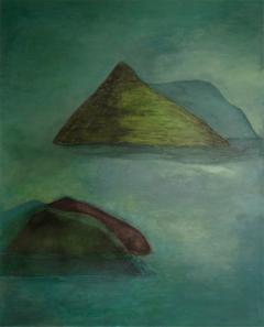 Beatrice Pontacq ISLANDS CLOUD MOUNTAINS GREEN Acrylic and charcoal painting on a linen canvas - 3894443