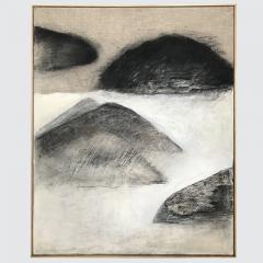 Beatrice Pontacq MOUNTAINS CLOUDS ON WHITE HORIZON Charcoal oil and clay on linen canvas 2022  - 2837921