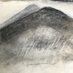 Beatrice Pontacq MOUNTAINS CLOUDS ON WHITE HORIZON Charcoal oil and clay on linen canvas 2022  - 2837923