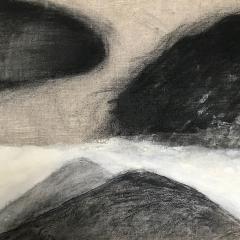 Beatrice Pontacq MOUNTAINS CLOUDS ON WHITE HORIZON Charcoal oil and clay on linen canvas 2022  - 2837924