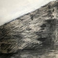 Beatrice Pontacq MOUNTAINS CLOUDS ON WHITE HORIZON Charcoal oil and clay on linen canvas 2022  - 2837925