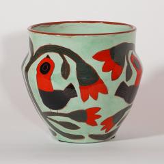 Beatriz Garrigo GREEN CERAMIC MID VASE A WITH RED AND BLACK BIRDS - 3148757