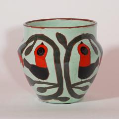 Beatriz Garrigo GREEN CERAMIC MID VASE A WITH RED AND BLACK BIRDS - 3148758