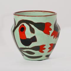 Beatriz Garrigo GREEN CERAMIC MID VASE A WITH RED AND BLACK BIRDS - 3148759