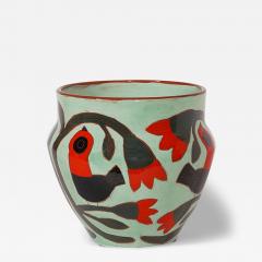 Beatriz Garrigo GREEN CERAMIC MID VASE A WITH RED AND BLACK BIRDS - 3149994