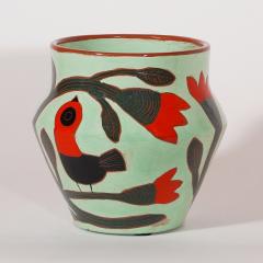 Beatriz Garrigo GREEN CERAMIC MID VASE B WITH RED AND BLACK BIRDS - 3148922