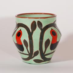 Beatriz Garrigo GREEN CERAMIC MID VASE B WITH RED AND BLACK BIRDS - 3148923