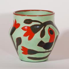 Beatriz Garrigo GREEN CERAMIC MID VASE B WITH RED AND BLACK BIRDS - 3148924