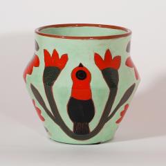 Beatriz Garrigo GREEN CERAMIC MID VASE B WITH RED AND BLACK BIRDS - 3148925