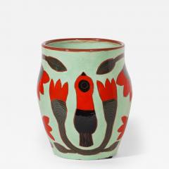 Beatriz Garrigo GREEN CERAMIC MID VASE C WITH RED AND BLACK BIRDS - 3150605