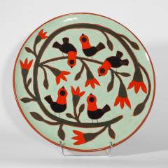 Beatriz Garrigo GREEN CERAMIC WIDE PLATE WITH BLACK AND RED BIRDS - 3148926